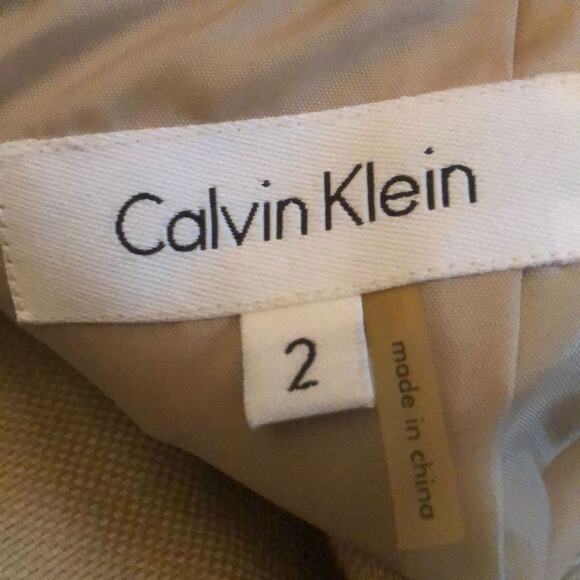 Calvin Klein Linen Pencil Skirt Size 2 Khaki Tan Workwear Minimalist Classic - Picture 7 of 12